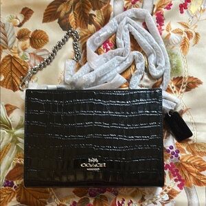 Coach Croc Slim Crossbody Bag in Silver/Black